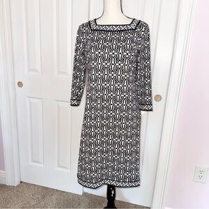 Talbots nylon & spandex black & white geometric design long sleeve dress Small